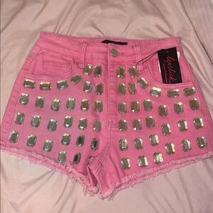 Lipstick Boutique Pink High Waist Shorts with bling Embellishments NEW size smal